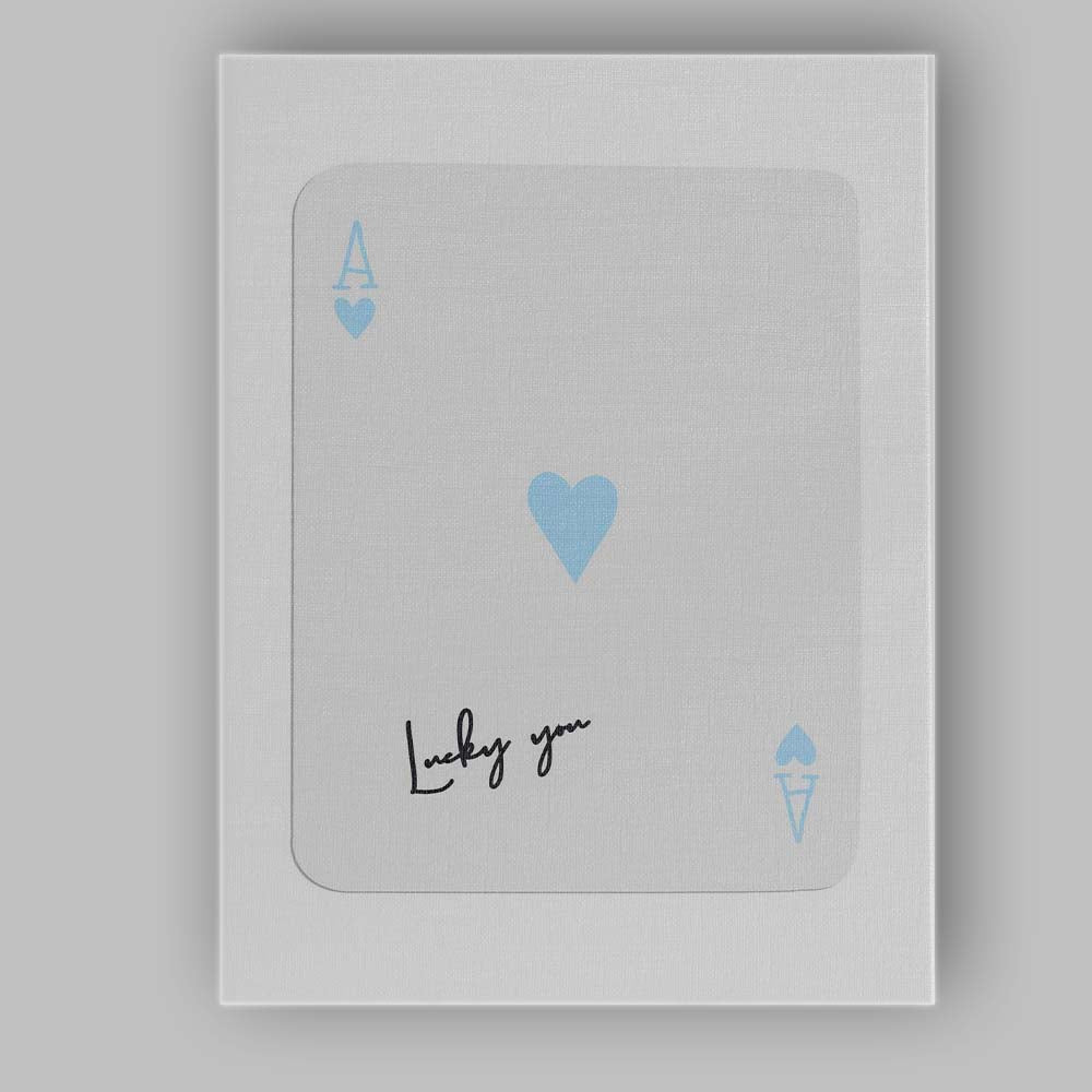Minimalist Light Blue Ace of Hearts Lucky You Typography Playing Card Canvas Wall Art Print Decor Picture Ready to Hang
