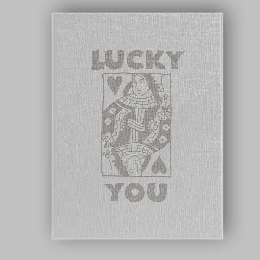 Minimalist Grey Lucky You Queen of Hearts Playing Card Typography Canvas Wall Art Print Decor Picture Ready to Hang
