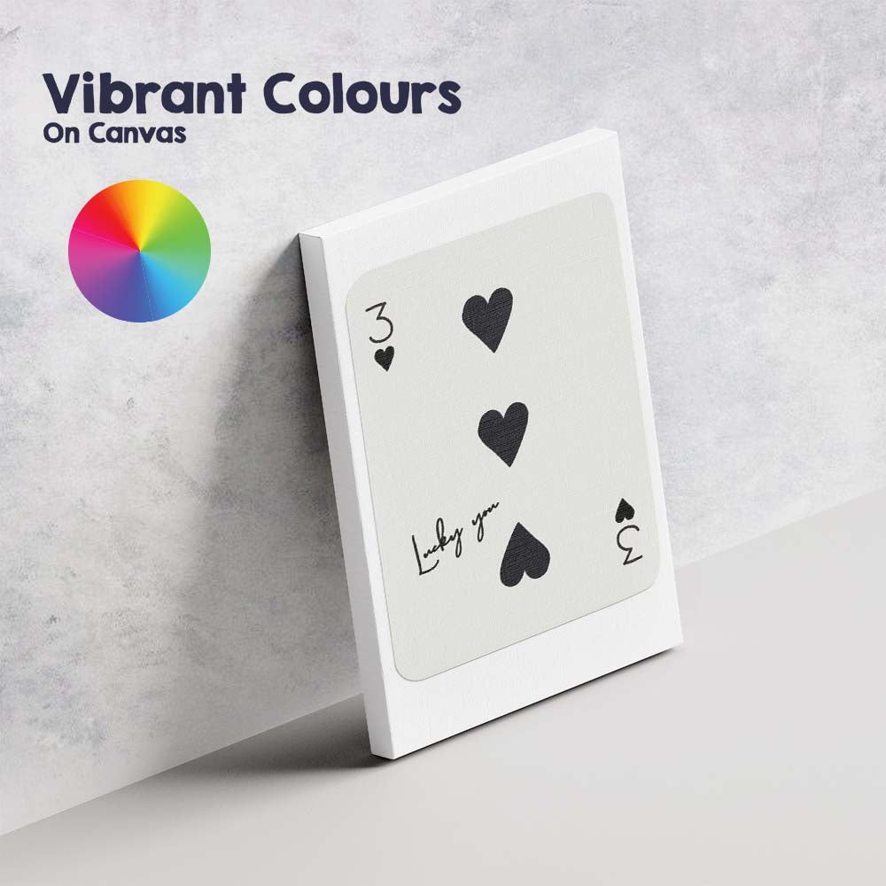 Minimalist Black Three of Hearts Lucky You Typography Playing Card Canvas Wall Art Print Decor Picture Ready to Hang