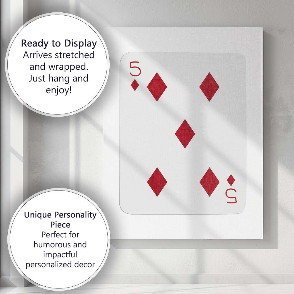 Minimalist Red Five of Diamonds Playing Card Modern Classic Design Canvas Wall Art Print Decor Picture Ready to Hang