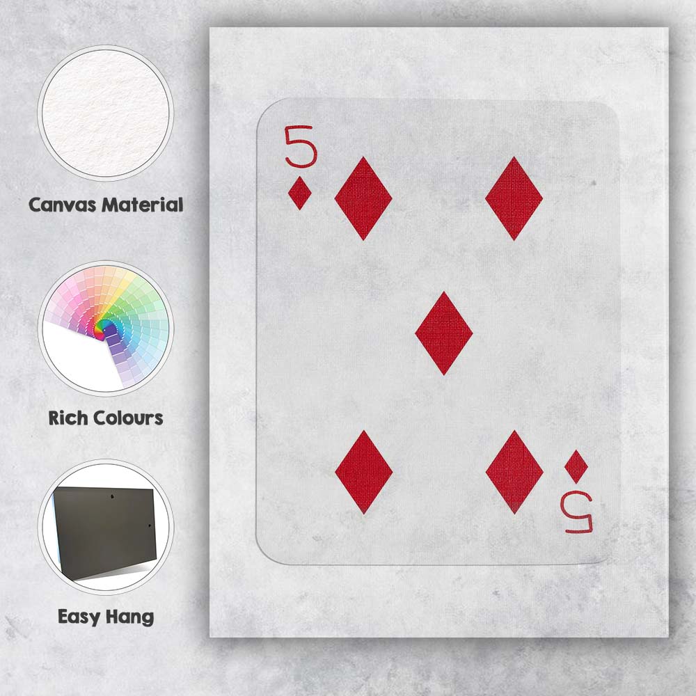 Minimalist Red Five of Diamonds Playing Card Modern Classic Design Canvas Wall Art Print Decor Picture Ready to Hang
