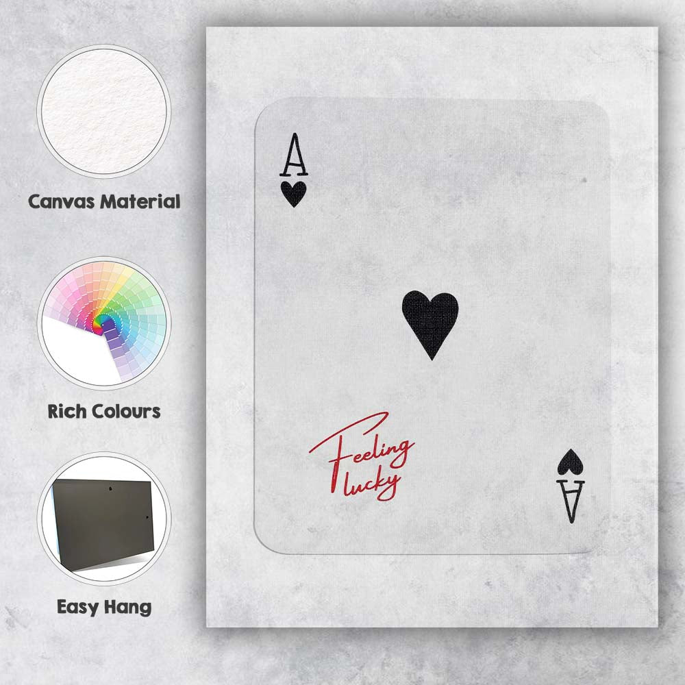 Minimalist Red and Black Ace of Hearts Feeling Lucky Typography Playing Card Canvas Wall Art Print Decor Picture Ready to Hang