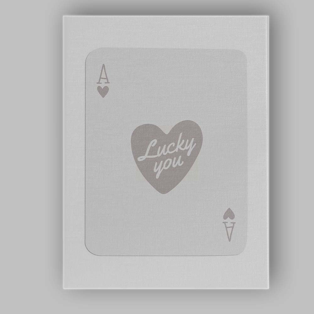 Minimalist Grey Lucky You Heart Typography Ace of Hearts Playing Card Canvas Wall Art Print Decor Picture Ready to Hang