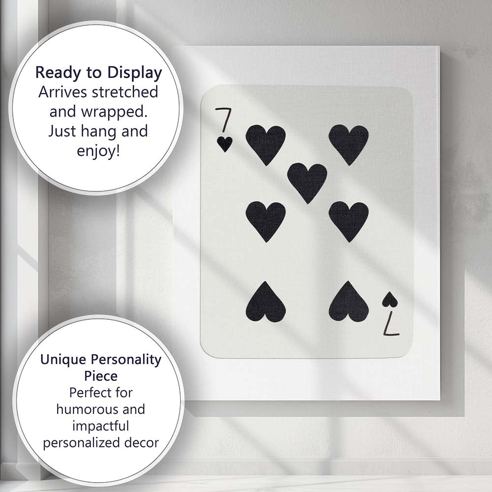 Minimalist Black Seven of Hearts Playing Card Modern Classic Design Canvas Wall Art Print Decor Picture Ready to Hang