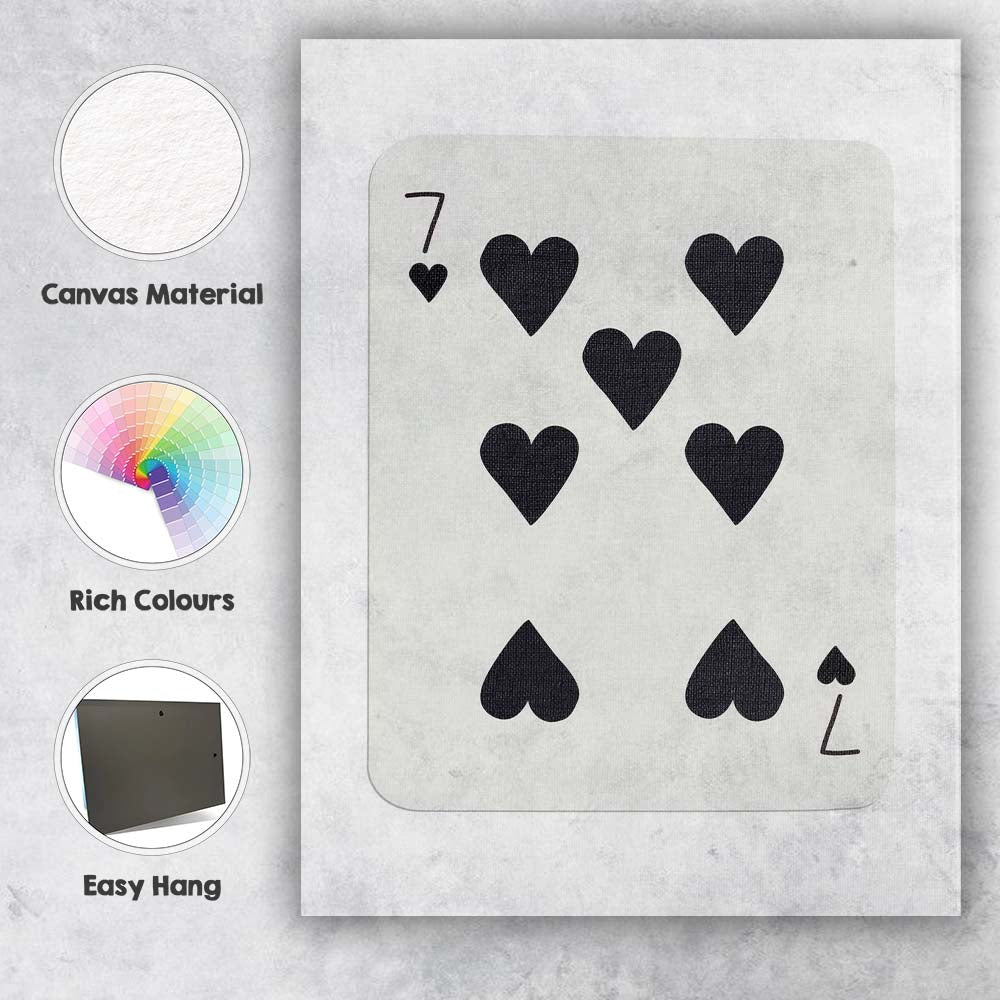 Minimalist Black Seven of Hearts Playing Card Modern Classic Design Canvas Wall Art Print Decor Picture Ready to Hang