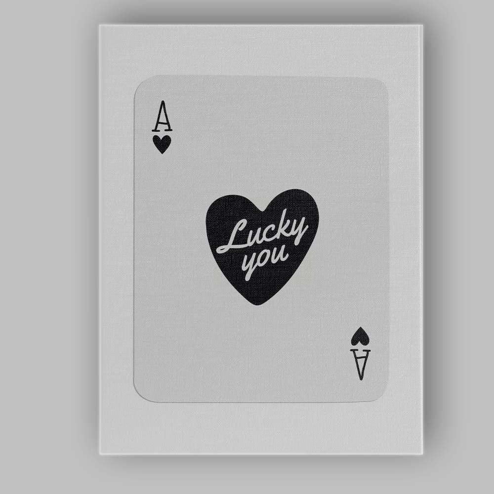 Minimalist Black Ace of Hearts Lucky You Typography Playing Card Canvas Wall Art Print Decor Picture Ready to Hang