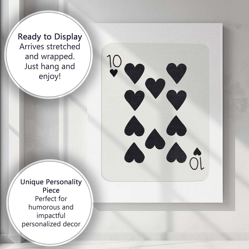 Minimalist Black Ten of Hearts Playing Card Modern Classic Design Canvas Wall Art Print Decor Picture Ready to Hang