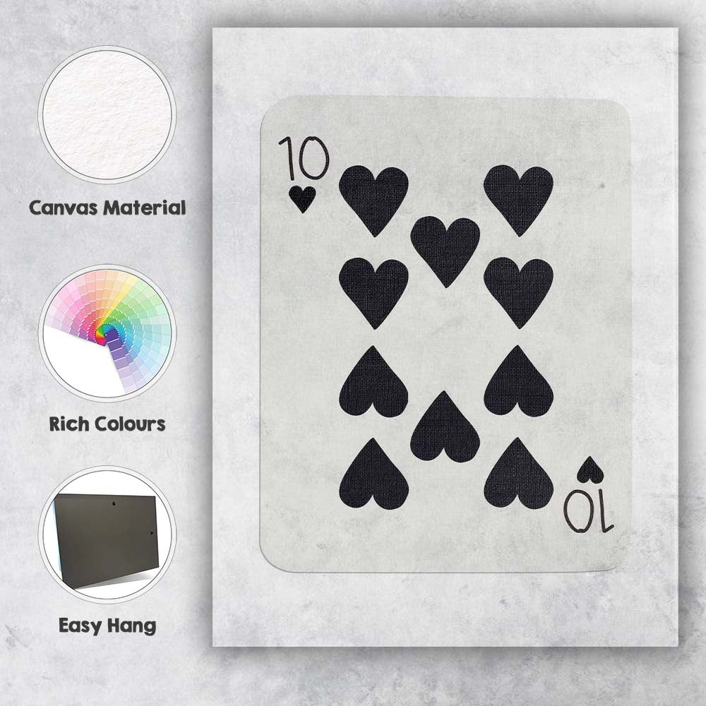 Minimalist Black Ten of Hearts Playing Card Modern Classic Design Canvas Wall Art Print Decor Picture Ready to Hang