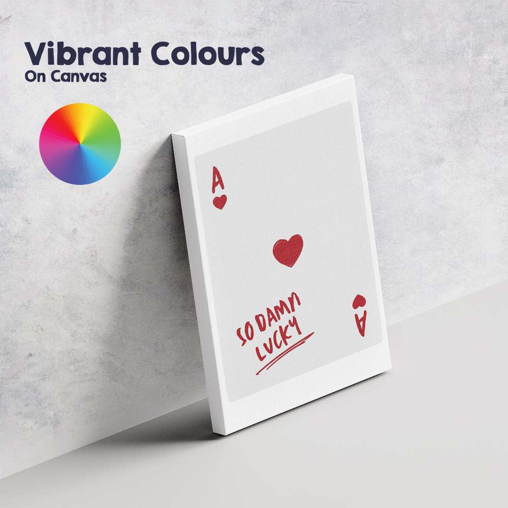 Minimalist Red Ace of Hearts So Damn Lucky Typography Playing Card Canvas Wall Art Print Decor Picture Ready to Hang