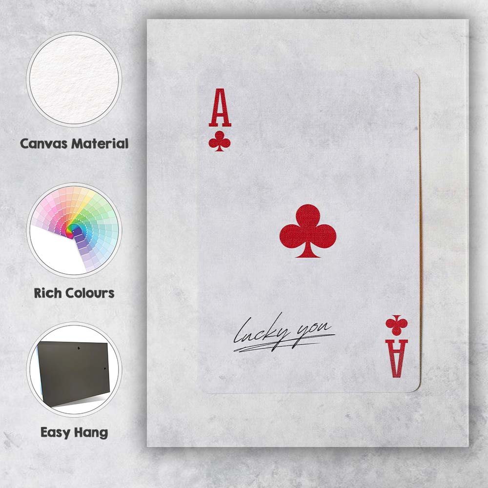 Minimalist Red Ace of Clubs Lucky You Typography Playing Card Canvas Wall Art Print Decor Picture Ready to Hang