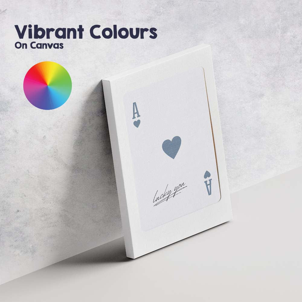 Minimalist Blue Grey Ace of Hearts Lucky You Typography Playing Card Canvas Wall Art Print Decor Picture Ready to Hang