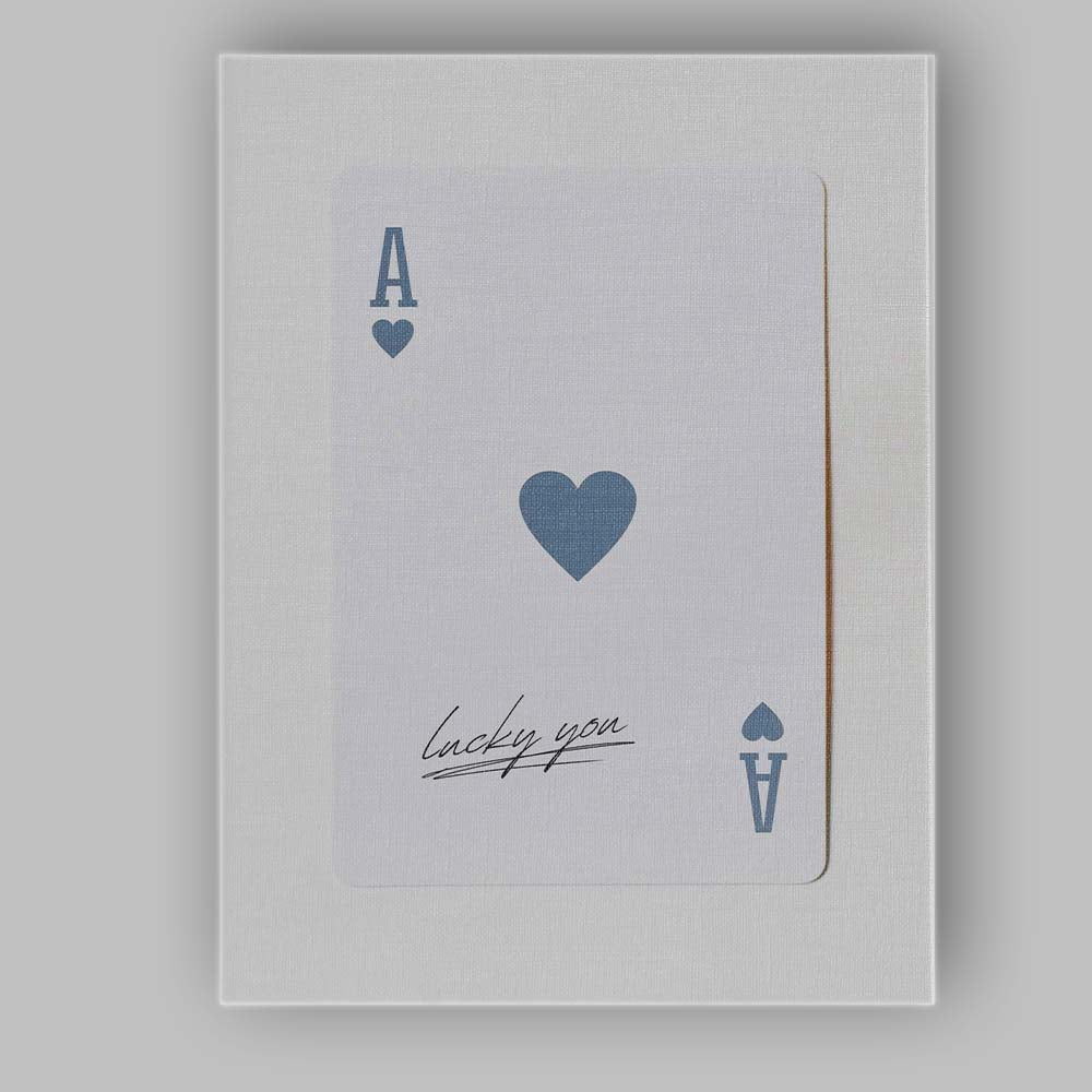 Minimalist Blue Grey Ace of Hearts Lucky You Typography Playing Card Canvas Wall Art Print Decor Picture Ready to Hang