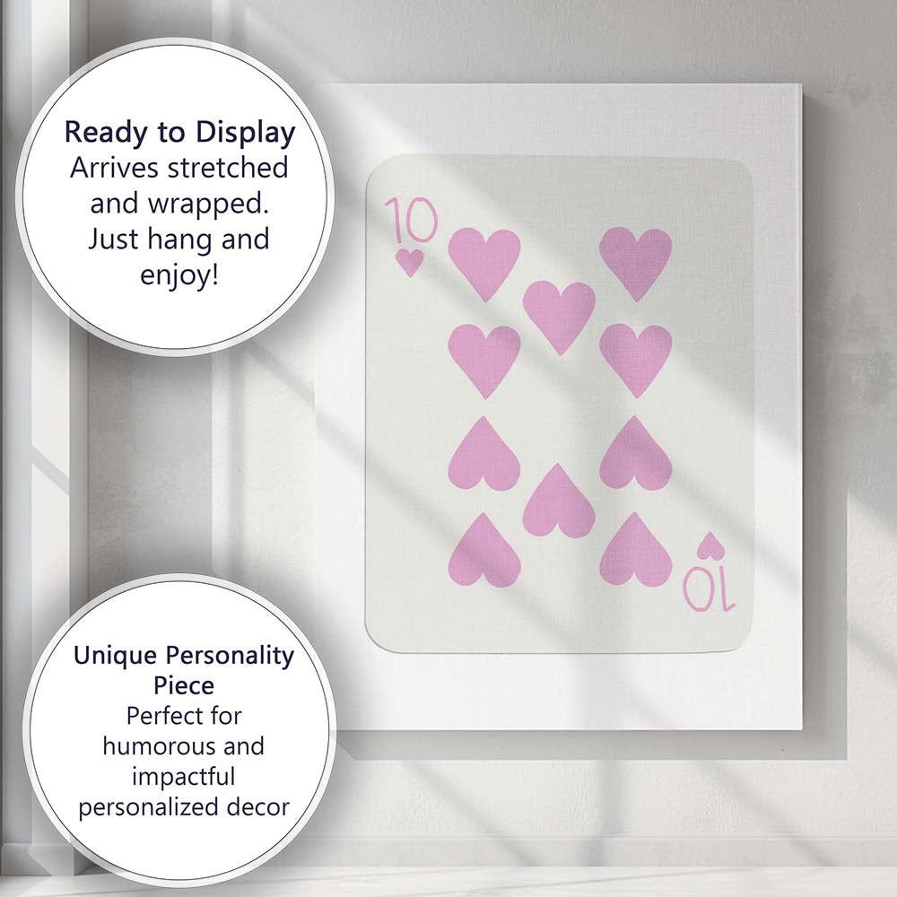 Minimalist Pastel Pink Ten of Hearts Playing Card Canvas Wall Art Print Decor Picture Ready to Hang