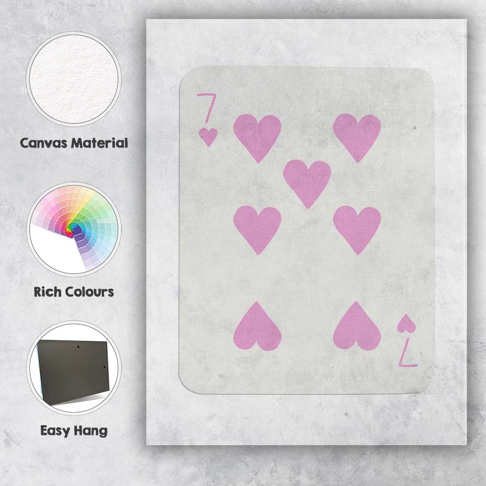 Minimalist Pastel Pink Seven of Hearts Playing Card Canvas Wall Art Print Decor Picture Ready to Hang