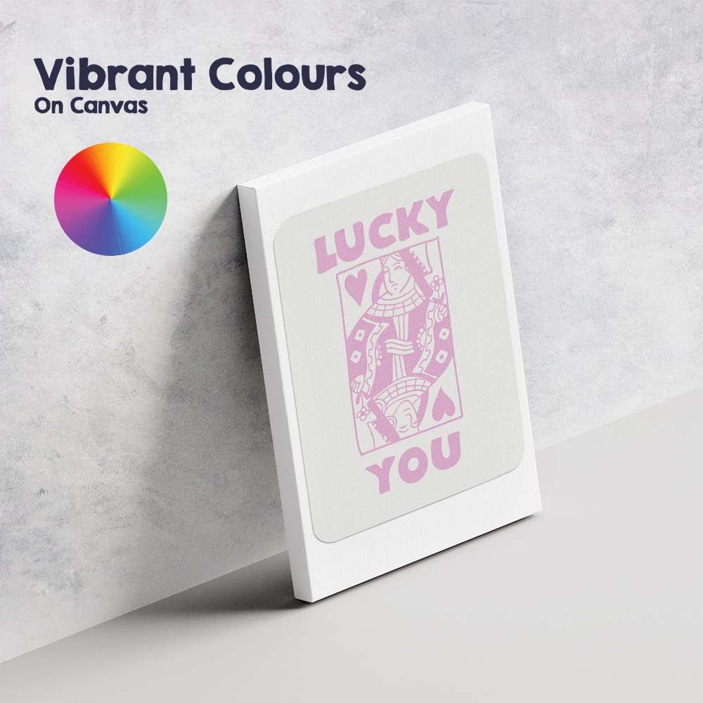 Pastel Pink Lucky You Queen of Hearts Playing Card Typography Canvas Wall Art Print Decor Picture Ready to Hang