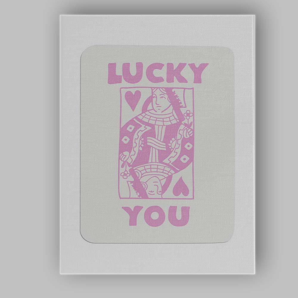 Pastel Pink Lucky You Queen of Hearts Playing Card Typography Canvas Wall Art Print Decor Picture Ready to Hang
