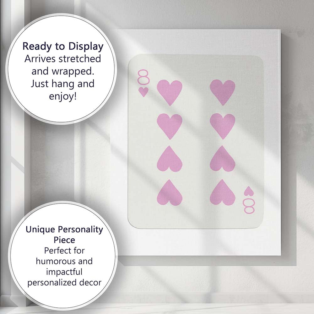 Minimalist Pastel Pink Eight of Hearts Playing Card Canvas Wall Art Print Decor Picture Ready to Hang