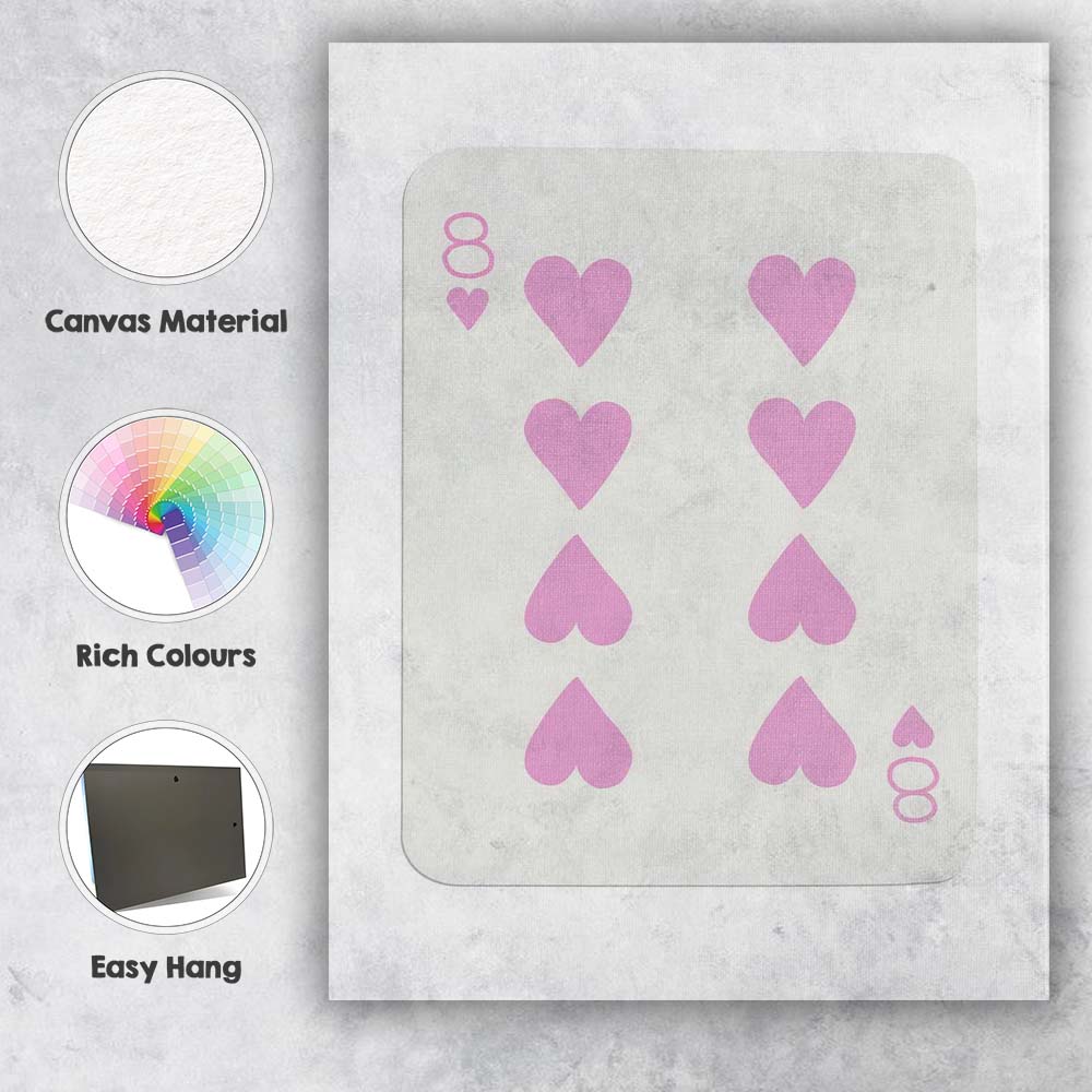 Minimalist Pastel Pink Eight of Hearts Playing Card Canvas Wall Art Print Decor Picture Ready to Hang