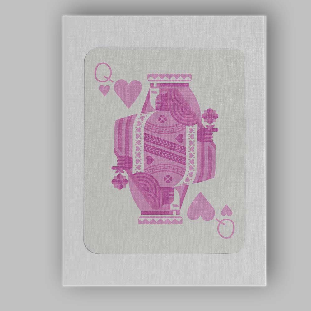 Minimalist Pastel Pink Queen of Hearts Playing Card Illustration Canvas Wall Art Print Decor Picture Ready to Hang