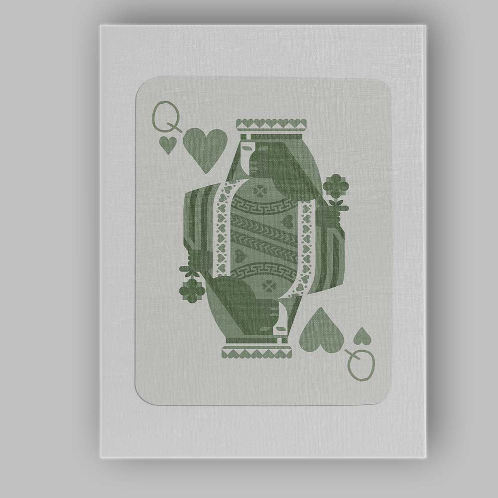 Minimalist Sage Green Queen of Hearts Playing Card Illustration Canvas Wall Art Print Decor Picture Ready to Hang