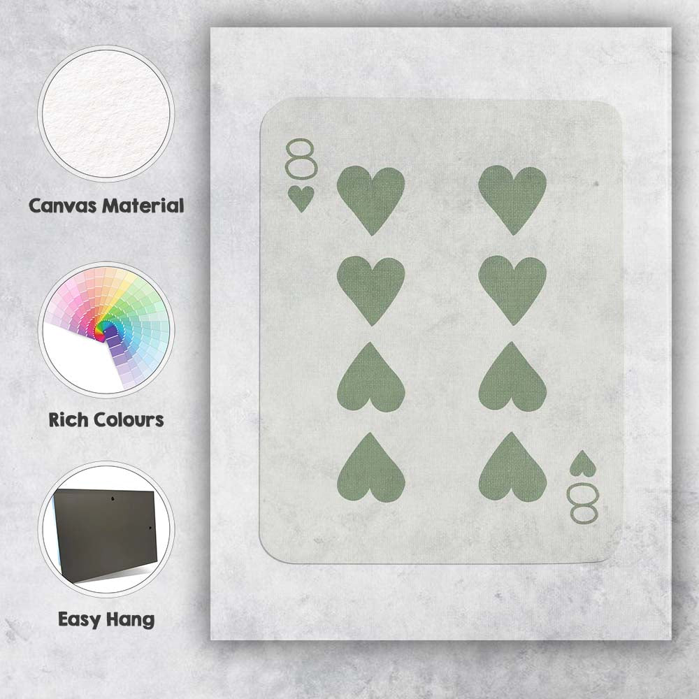 Minimalist Sage Green Eight of Hearts Playing Card Canvas Wall Art Print Decor Picture Ready to Hang