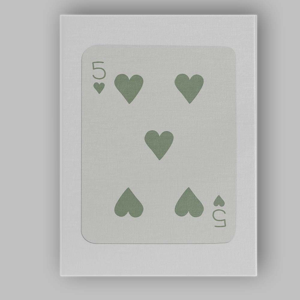 Minimalist Sage Green Five of Hearts Playing Card Canvas Wall Art Print Decor Picture Ready to Hang