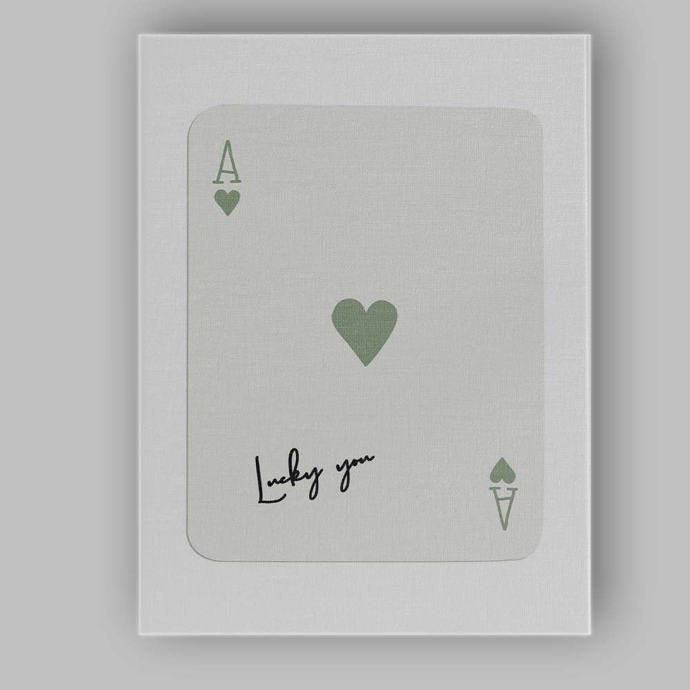 Minimalist Sage Green Lucky You Ace of Hearts Typography Playing Card Canvas Wall Art Print Decor Picture Ready to Hang