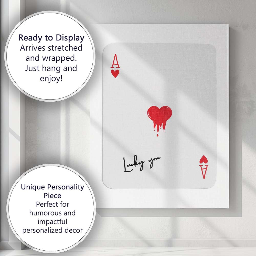 Modern Red Melting Heart Lucky You Ace of Hearts Playing Card Canvas Wall Art Print Decor Picture Ready to Hang