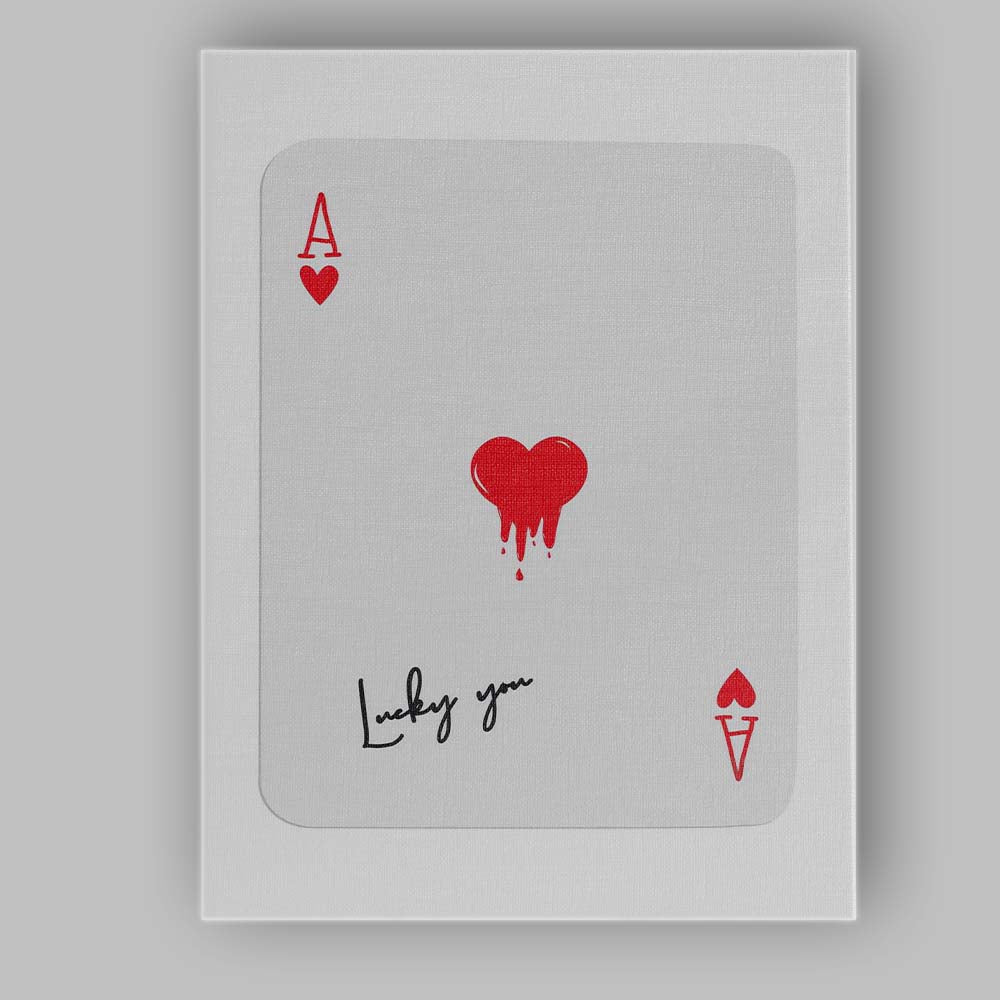Modern Red Melting Heart Lucky You Ace of Hearts Playing Card Canvas Wall Art Print Decor Picture Ready to Hang