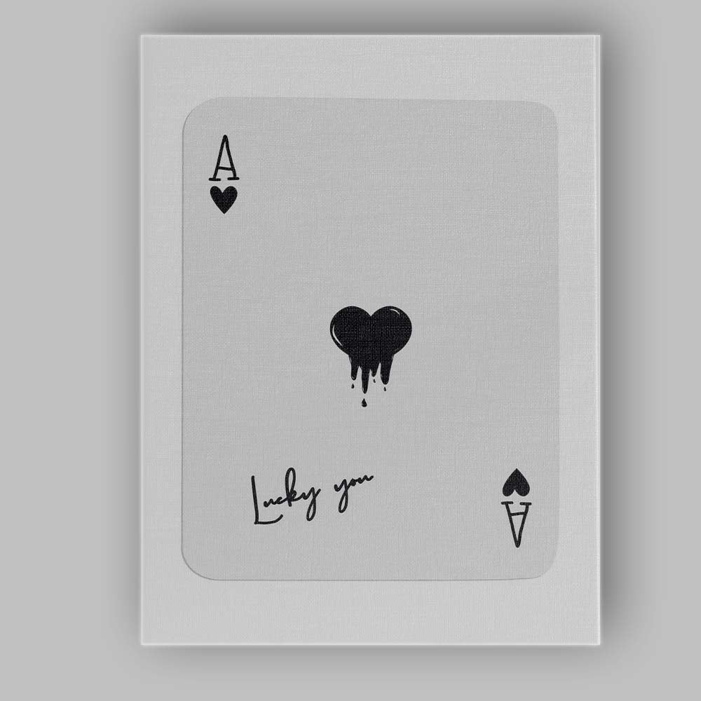 Modern Black Melting Heart Lucky You Ace of Hearts Playing Card Canvas Wall Art Print Decor Picture Ready to Hang
