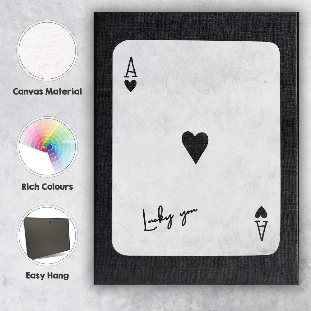 Minimalist Black Lucky You Ace of Hearts Playing Card Canvas Wall Art Print Decor Picture Ready to Hang