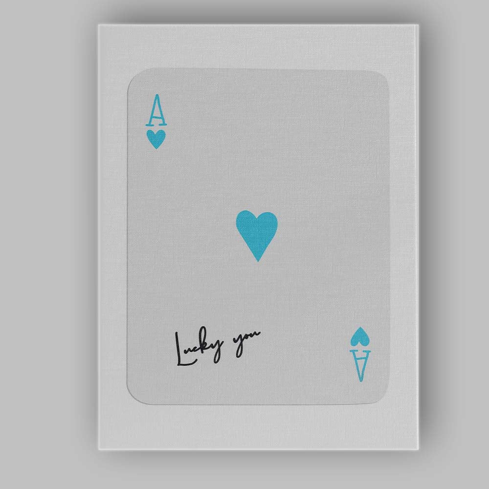 Minimalist Sky Blue Lucky You Ace of Hearts Playing Card Canvas Wall Art Print Decor Picture Ready to Hang