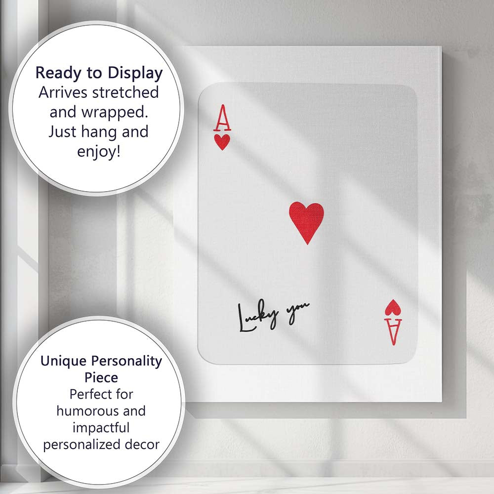 Minimalist Red Lucky You Ace of Hearts Playing Card Canvas Wall Art Print Decor Picture Ready to Hang