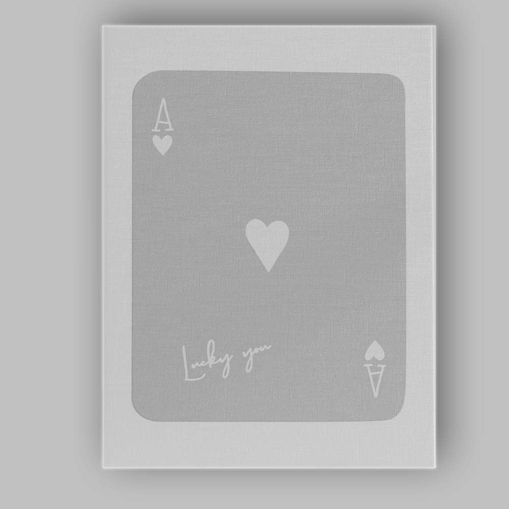 Minimalist Grey Lucky You Ace of Hearts Playing Card Canvas Wall Art Print Decor Picture Ready to Hang