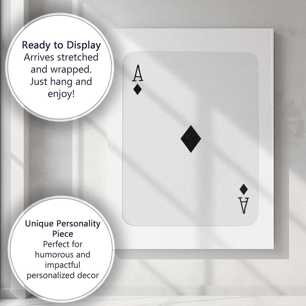 Minimalist Black Ace of Diamonds Playing Card Canvas Wall Art Print Decor Picture Ready to Hang