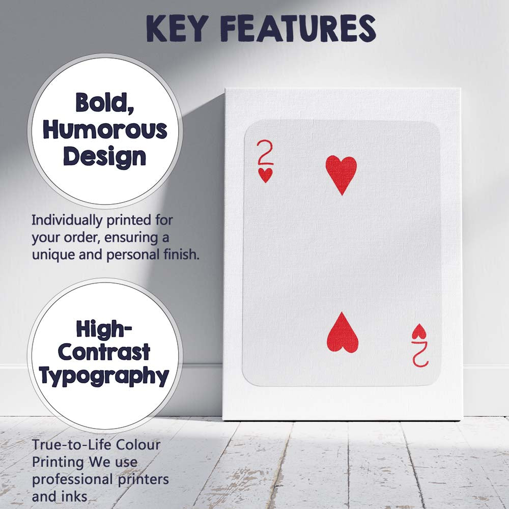 Minimalist Red Two of Hearts Playing Card Canvas Wall Art Print Decor Picture Ready to Hang