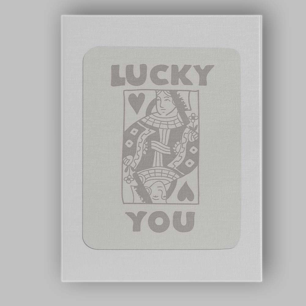 Minimalist Neutral Lucky You Queen of Hearts Playing Card Typography Canvas Wall Art Print Decor Picture Ready to Hang