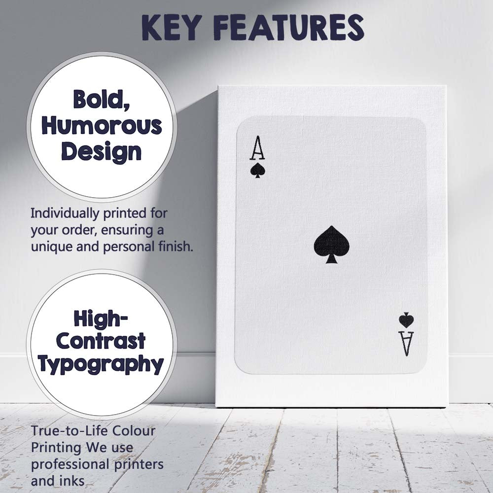 Minimalist Black Ace of Spades Playing Card Canvas Wall Art Print Decor Picture Ready to Hang