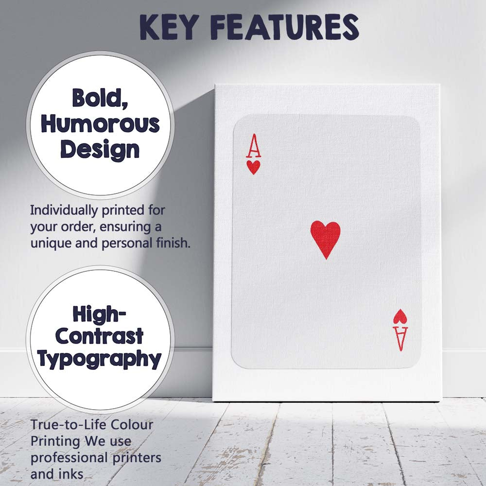 Minimalist Red Ace of Hearts Playing Card Canvas Wall Art Print Decor Picture Ready to Hang