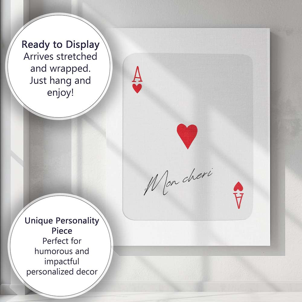 Minimalist Red Mon Cheri Ace of Hearts Playing Card Canvas Wall Art Print Decor Picture Ready to Hang