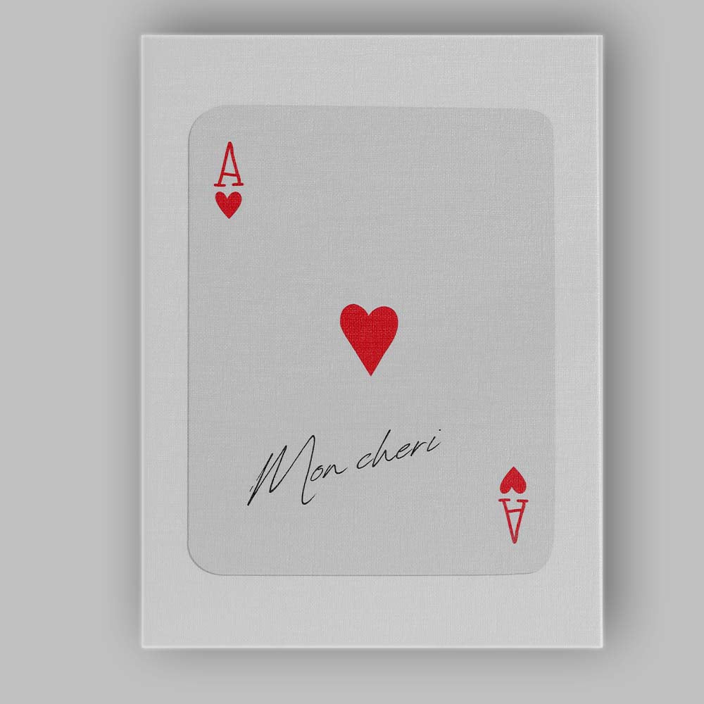 Minimalist Red Mon Cheri Ace of Hearts Playing Card Canvas Wall Art Print Decor Picture Ready to Hang