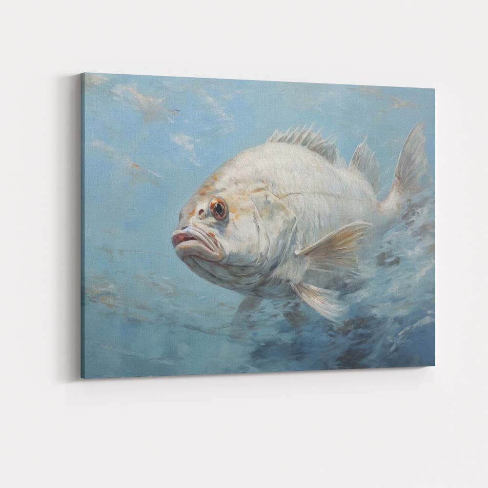 Realistic White Sea Fish Underwater Coastal Oil Painting Canvas Wall Art Print Decor Picture Ready to Hang