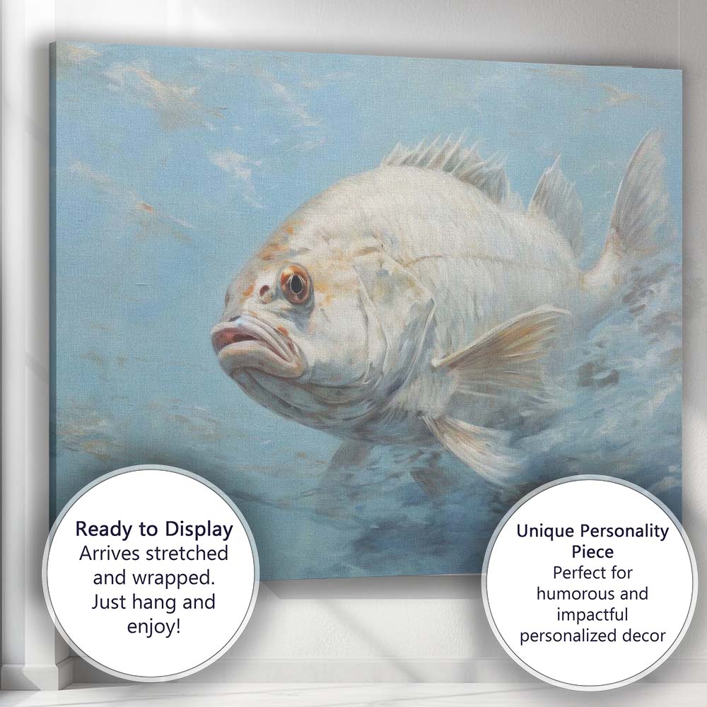 Realistic White Sea Fish Underwater Coastal Oil Painting Canvas Wall Art Print Decor Picture Ready to Hang