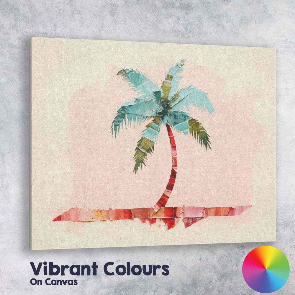 Tropical Palm Tree Paper Collage Coastal Minimalist Canvas Wall Art Print Decor Picture Ready to Hang