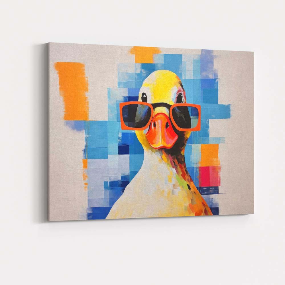 Colourful Duck Wearing Orange Glasses Contemporary Animal Portrait Canvas Wall Art Print Decor Picture Ready to Hang
