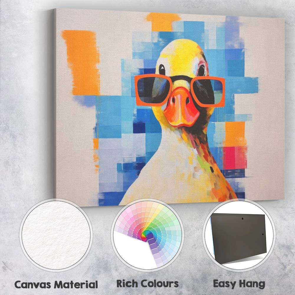 Colourful Duck Wearing Orange Glasses Contemporary Animal Portrait Canvas Wall Art Print Decor Picture Ready to Hang