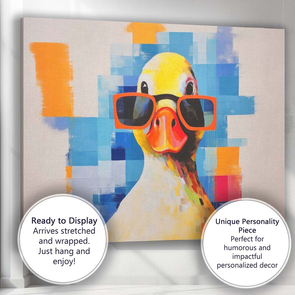 Colourful Duck Wearing Orange Glasses Contemporary Animal Portrait Canvas Wall Art Print Decor Picture Ready to Hang