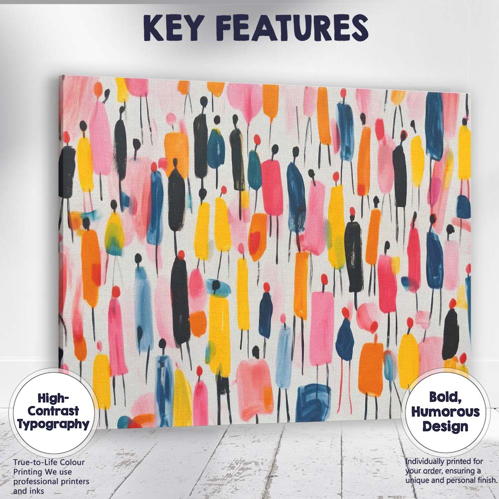 Abstract Colourful Minimalist Figure Crowd Painting Canvas Wall Art Print Decor Picture Ready to Hang