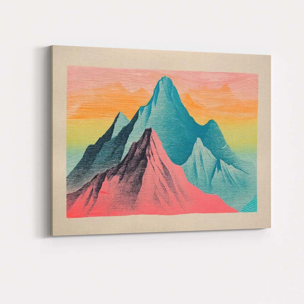 Pastel Pink Teal Mountain Landscape Contemporary Canvas Wall Art Print Decor Picture Ready to Hang