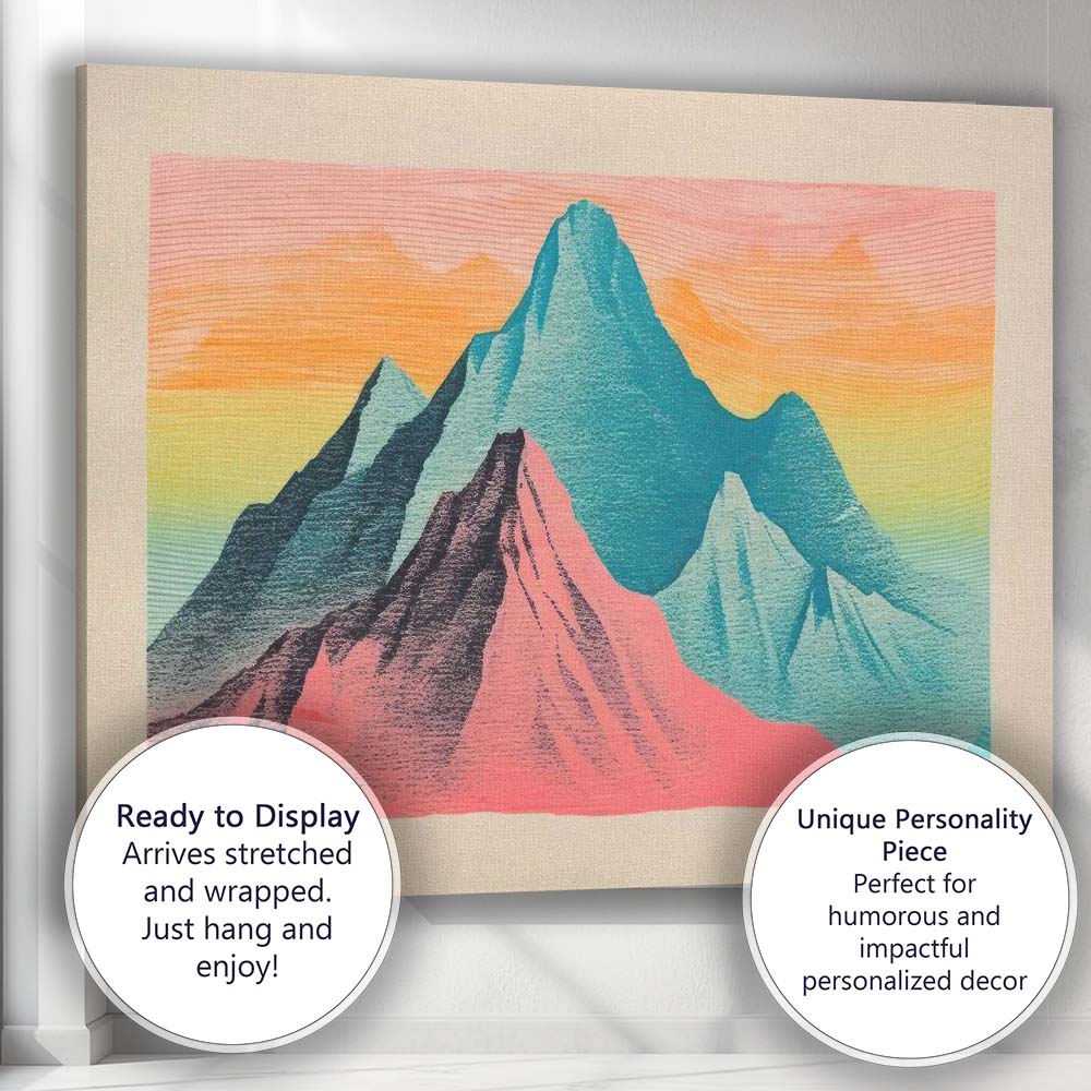 Pastel Pink Teal Mountain Landscape Contemporary Canvas Wall Art Print Decor Picture Ready to Hang